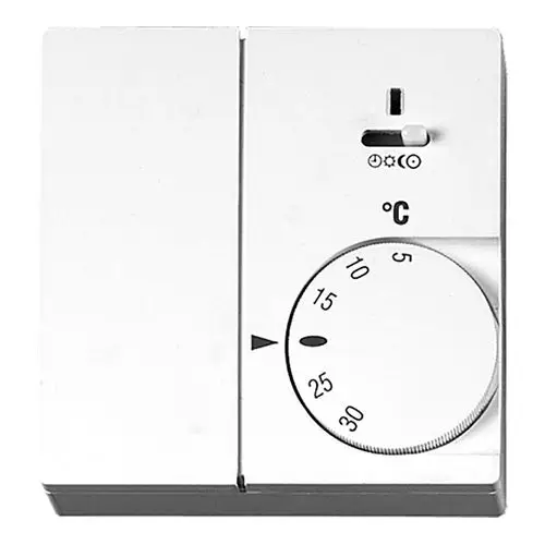 Thermostat mit drehbarem Regler und Temperaturanzeige in Celsius, geeignet für die Regelung einer Fussbodenheizung.